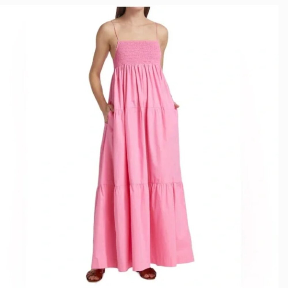 S/W/F Ruffled Pink Maxi Dress with Spaghetti Straps Size M